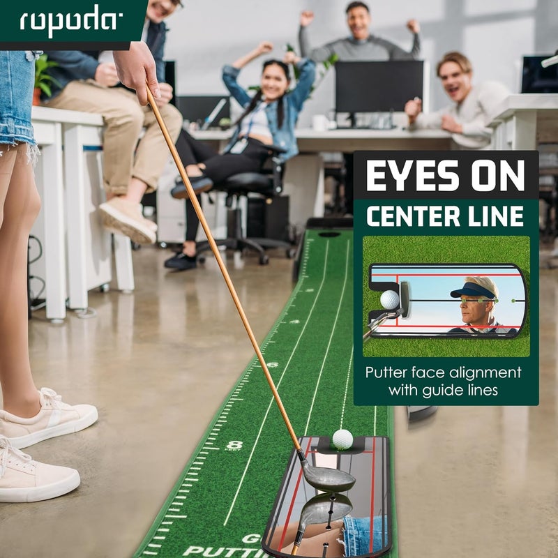 ROPODA ساحة Putting جولف بطول 9 أقدام، سجادة Putting محمولة للمنزل والمكتب مع وظيفة إعادة الكرة التلقائية، مساعد تدريب Putting للجولف للاستخدام الداخلي والخارجي، كلاسيكي أو مع مرآة Putting - Image 2
